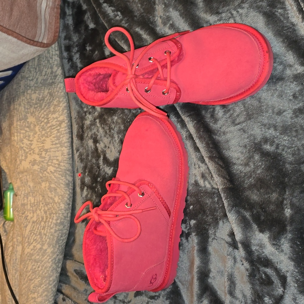 Pink ugg fleece lined ankle boots.